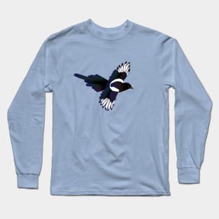 Flying magpie digital illustration Long Sleeve T-Shirt